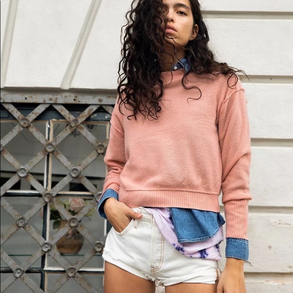 Free People Kora Cashmere Crew Sweater in Rose Pink | BRAND NEW